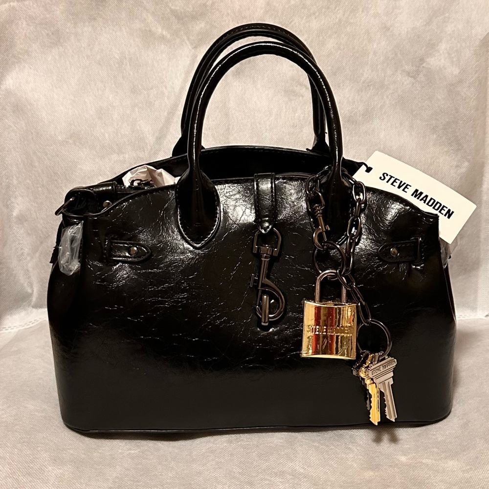 Steve Madden Glossy Black Satchel